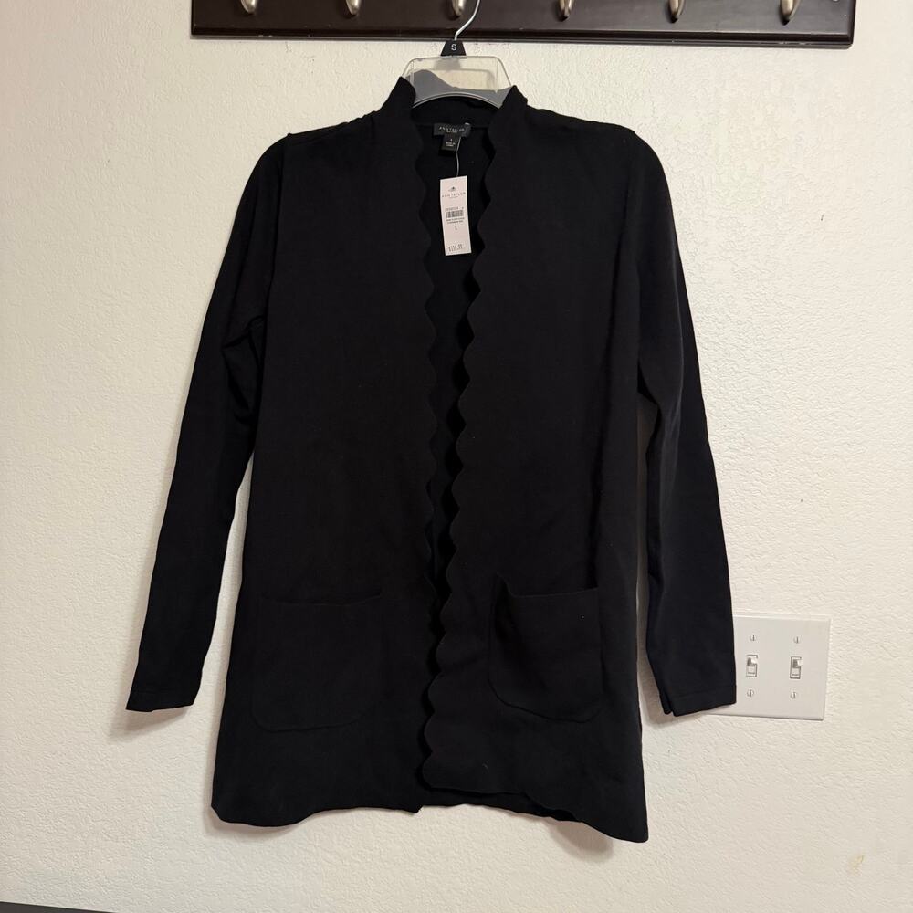 NWT Ann Taylor Perites sz S black scalloped pullover sweater/jacket $116 retail
